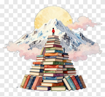 Books Stacked To A Mountain Peak PNG