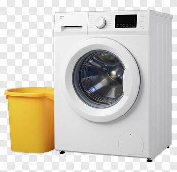 Washing Machine Next To A Yellow Trash Bin PNG