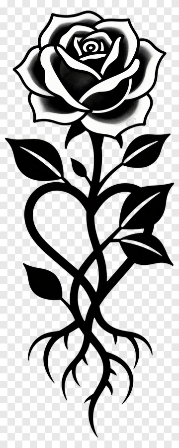 Black Rose With Heart-Shaped Stem PNG