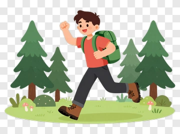 Cartoon Boy Running In A Forest PNG