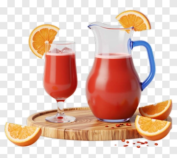 Fruit Juice Pitcher And Glass With Orange Slices PNG