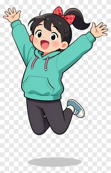 Cartoon Girl Jumping With Joy PNG