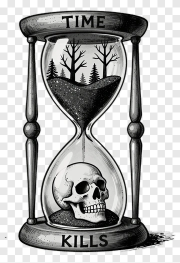 Hourglass With Skull And Trees PNG