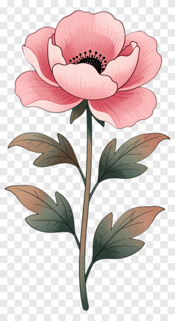 Pink Flower With Green Leaves PNG