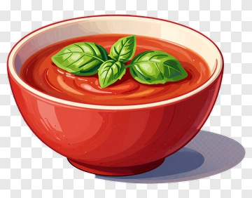 Red Bowl Of Tomato Soup With Basil PNG