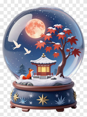 Snow Globe With Fox And Japanese Pagoda PNG