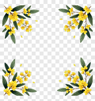 Floral Frame With Yellow Flowers And Green Leaves PNG
