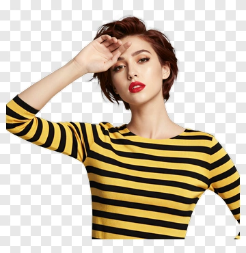 Woman In Striped Top With Hand On Forehead PNG