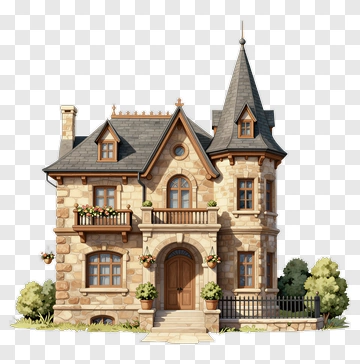 Victorian Style Stone House PNG