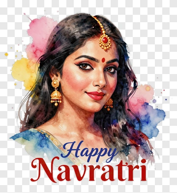 Happy Navratri Celebration With Woman Portrait PNG