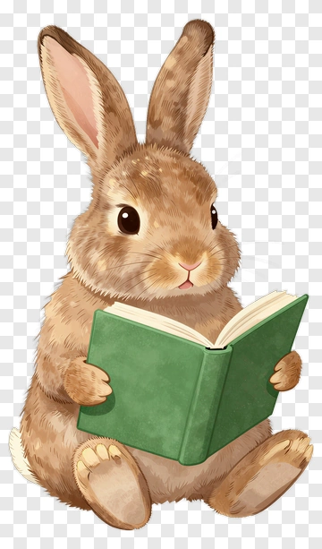 Cute Rabbit Reading A Book PNG