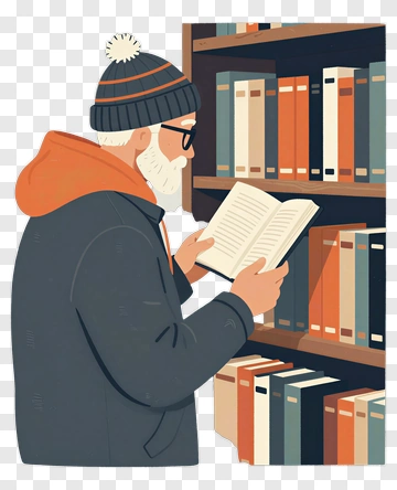 Man Reading A Book In A Library PNG
