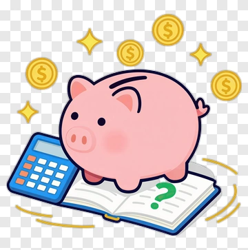 Cartoon Piggy Bank On An Open Book With Calculator PNG