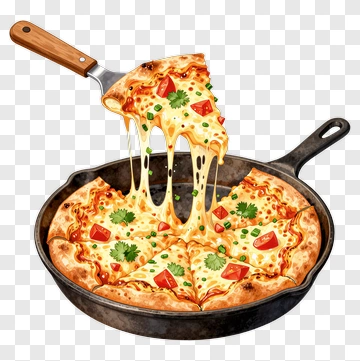 Delicious Pizza In A Cast Iron Skillet PNG