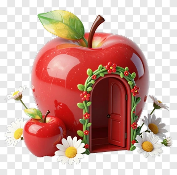Colorful Apple House With Flowers PNG