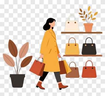 Woman Shopping For Handbags In A Boutique PNG