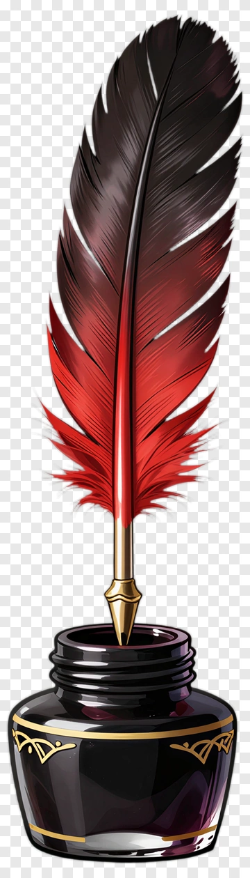 Ink Bottle With A Quill Feather PNG