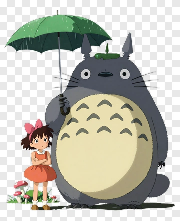 Girl Standing Next To Cartoon Totoro Holding An Umbrella PNG
