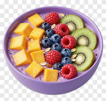 Fruit Bowl With Mango, Berries, And Kiwi PNG