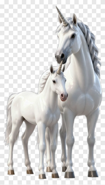 3D Unicorn Mother And Foal PNG