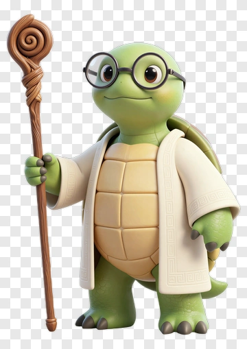 3D Turtle Holding A Staff PNG