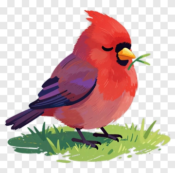 Colorful Cardinal Bird Holding Grass PNG
