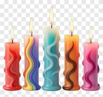 Colorful Candles With Wavy Designs PNG