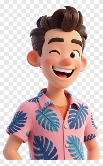Cartoon Young Man Winking In A Floral Shirt PNG