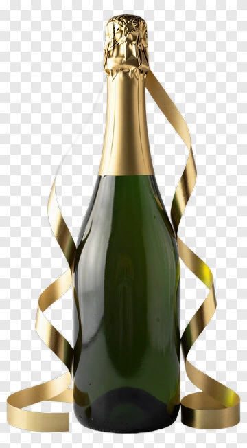 Champagne Bottle With Gold Ribbon PNG
