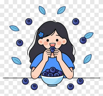 Girl Eating Blueberries PNG