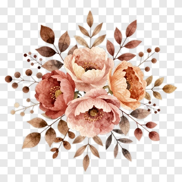 Watercolor Floral Bouquet With Peonies And Leaves PNG