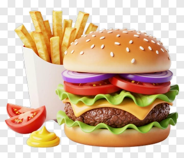 Delicious Cheeseburger With French Fries PNG