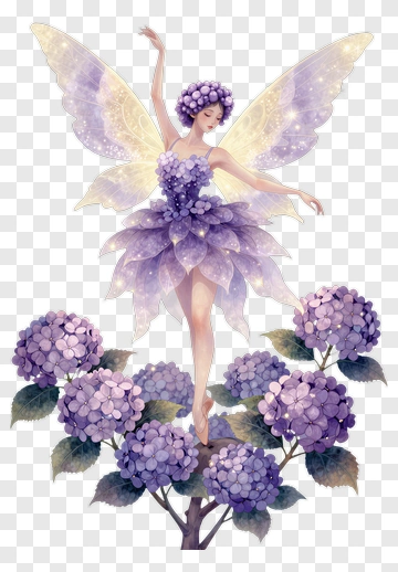Fairy Standing On A Purple Flower Tree PNG