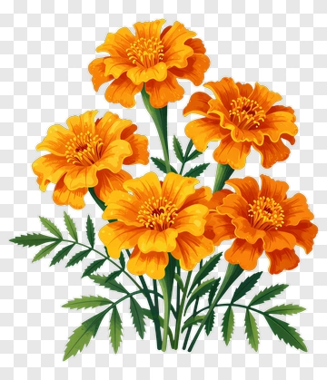 Colorful Marigold Flowers PNG