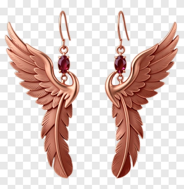 Rose Gold Feather Earrings With Gemstones PNG