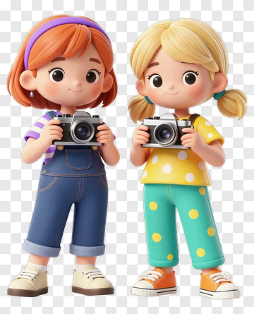 Cartoon Girls Holding Cameras PNG