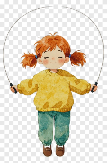 Girl Jumping Rope In A Yellow Sweater PNG