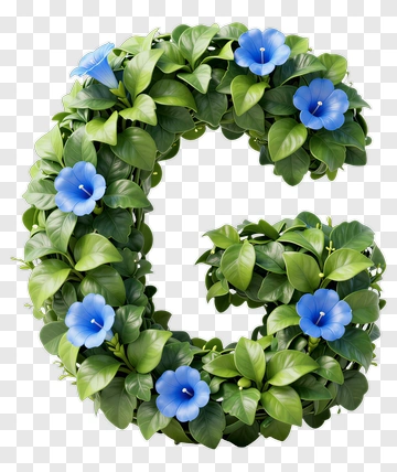 Floral Letter G Made Of Green Leaves And Blue Flowers PNG