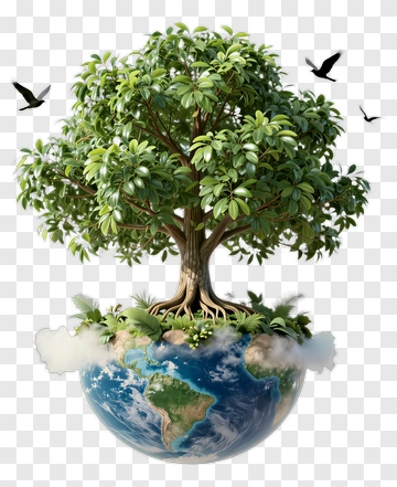 Tree Growing On Earth With Birds PNG