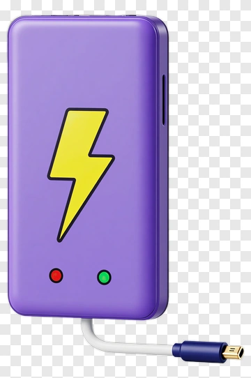Purple Power Bank With Lightning Bolt Design PNG
