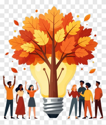 Group Of People Around A Light Bulb Tree PNG