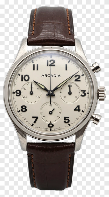 Arcadia Chronograph Watch With Brown Leather Strap PNG