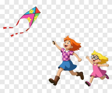 Children Flying A Kite PNG