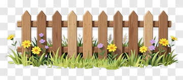 Wooden Fence With Colorful Flowers PNG