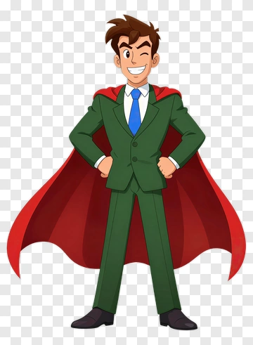 Cartoon Superhero In A Green Suit With A Red Cape PNG