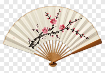 Decorative Fan With Cherry Blossom Design PNG