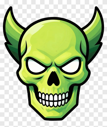 Cartoon Green Skull With Horns PNG