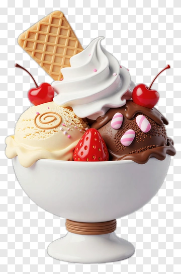 Ice Cream Sundae With Cherry And Wafer PNG