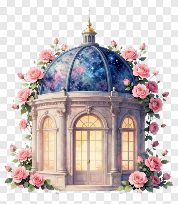 Beautiful Gazebo Surrounded By Pink Roses PNG