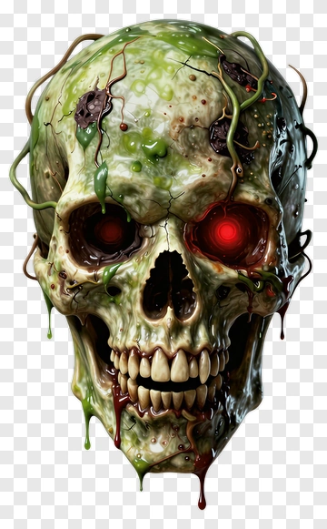 Zombie Skull With Glowing Red Eyes PNG